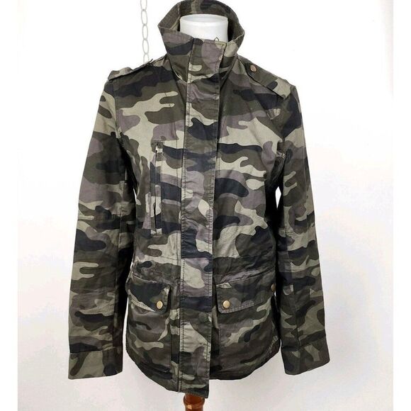 Love Tree Jacket Camo Camouflage Full Zip Snap Buttons Military Utility sz M - Picture 1 of 4
